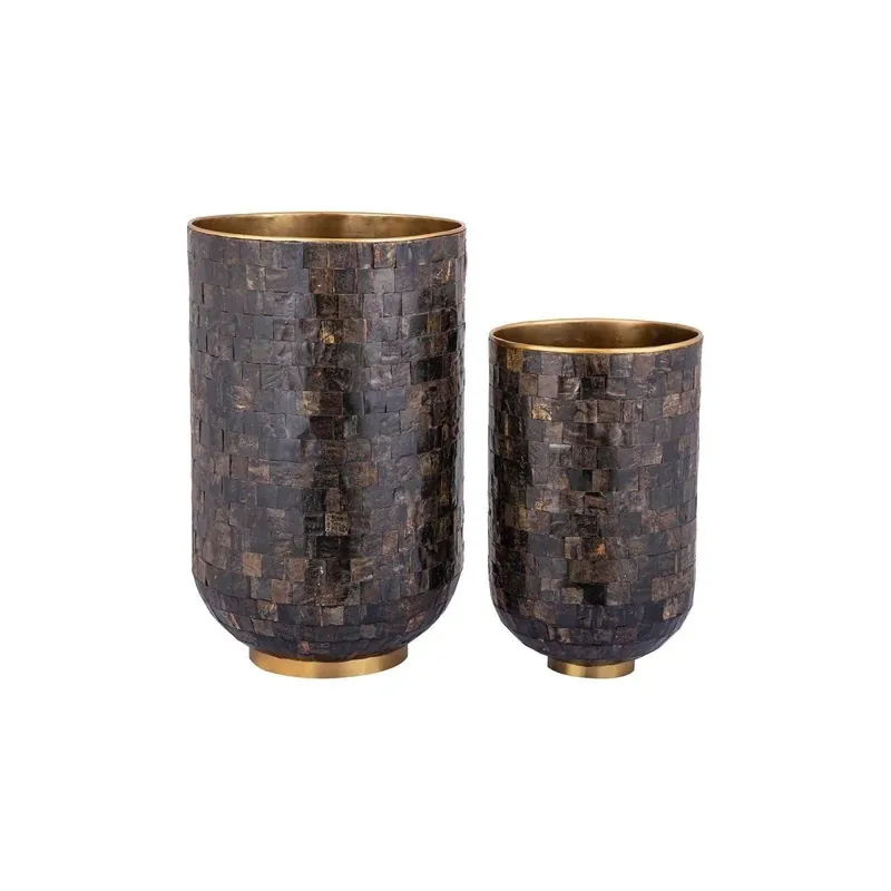 Preisknaller Topf Set – Horn Mosaik Design, Handveredelte Oberfläche, Gold Metall Finish – Loder | PTMD
