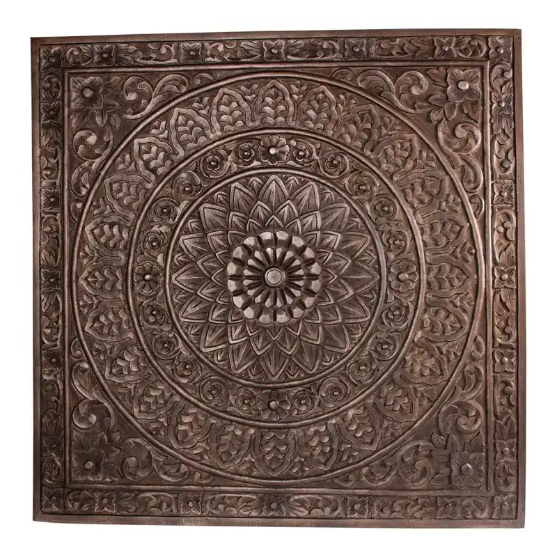 Wandbild aus Holz in rechteckiger Form mit ornamentalem Relief und dekorativem Design – Restin | PTMD Online Kaufen