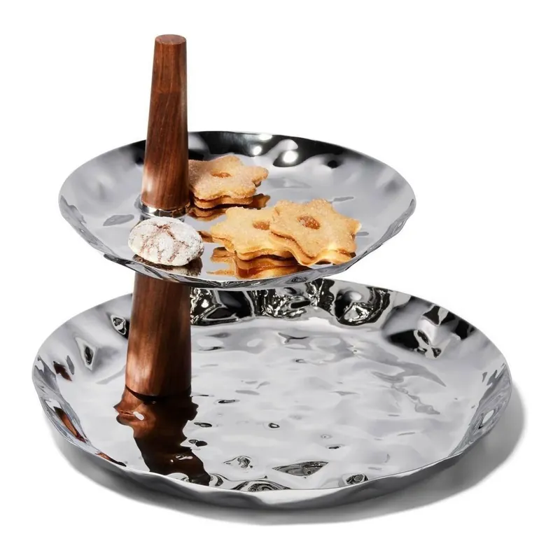 Etagere Spiegelpolierter Edelstahl, Rosenholz-Akzente, 2-stufige Elegante Präsentation – Valencia | Philippi Online Kaufen