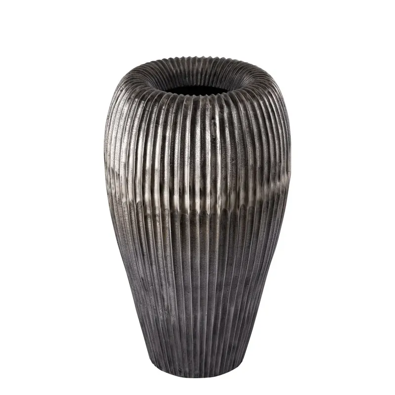 Topf – Aluminium, Geripptes Design, Hohe Form, Silber, L – Russel | PTMD Zertifiziert