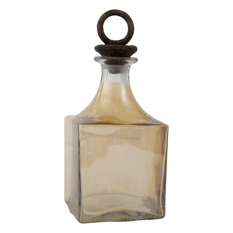 Glasflasche – Eckiges Design, Goldene Farbe, Glas Material – Phil | PTMD Echt