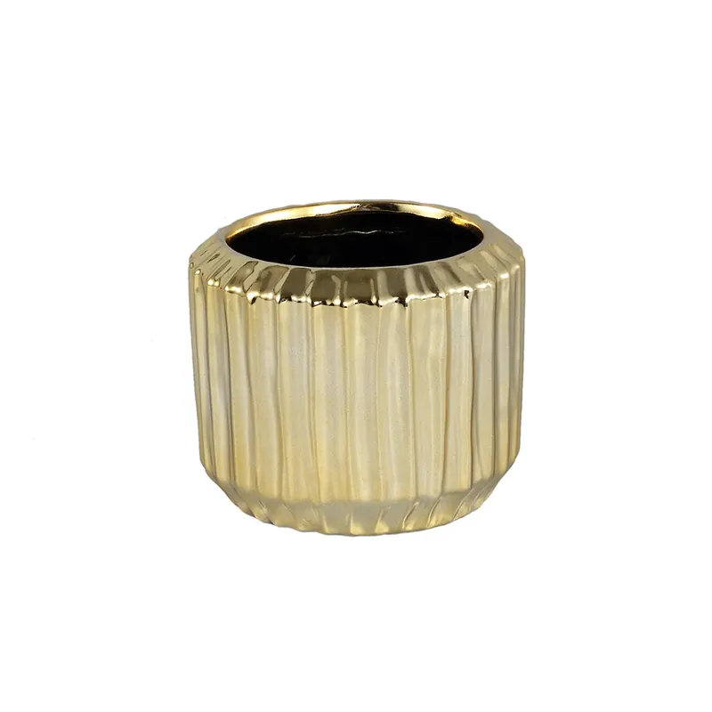 Echt Topf – Gerippte Struktur, Gold Optik, Keramik Material – Collette | PTMD