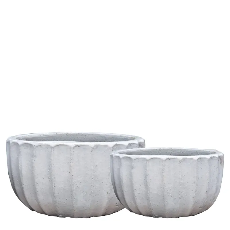 Rabatt Topf – Geripptes Design, Runde Form, Keramik Material, Weiß – Rae | PTMD