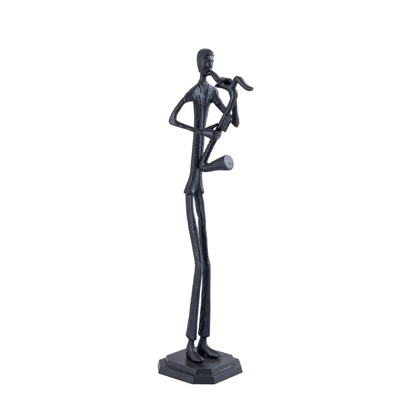 Schneller Versand Statue aus Aluminium mit schwarzem Saxophon-Mann-Design Größe XL – Kali | PTMD