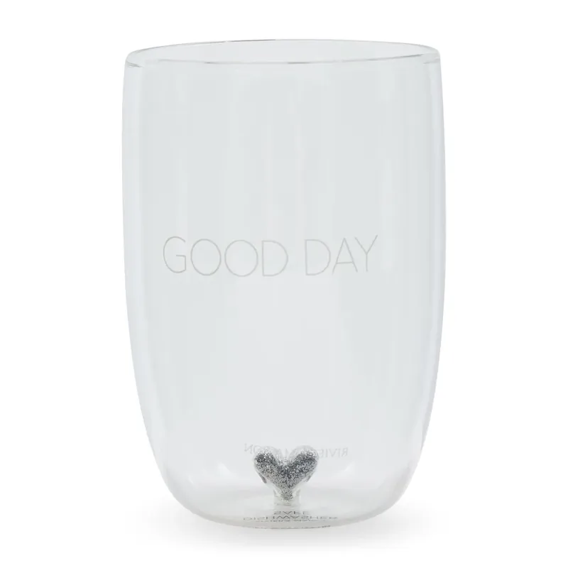 Nur Für Kurze Zeit Wasserglas Transparent, mundgeblasen mit Herz und Silberglitzer, L – Good Day | Rivièra Maison