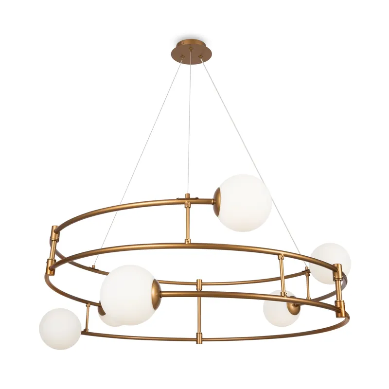 Pendelleuchte Matt Goldfarbener Metallrahmen 6 Glasschirme 6×G9 40 W – Balance | Maytoni Sonderaktion
