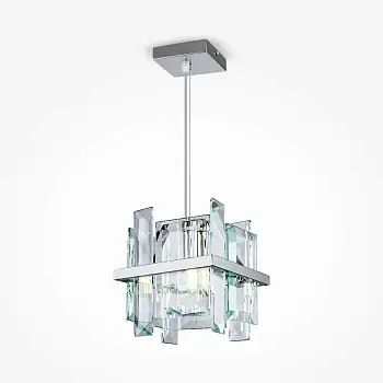 Pendelleuchte mit chromfarbenem Metallrahmen und transparenten Kristallplatten (1 × E14, max. 40 W, höhenverstellbar 400–1200 mm) im luxuriösen Design – Dune | Maytoni Rabatt