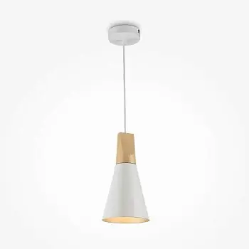 Pendelleuchte mit weißem Metallschirm und Buchenholz-Detail im modernen Design – Bicones | Maytoni Aktuell