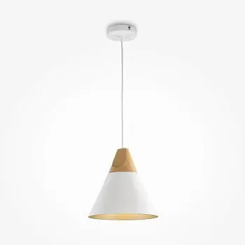 Top-Angebot Pendelleuchte mit weißem Metallschirm und Buchenholz-Detail im modernen Design – Bicones | Maytoni