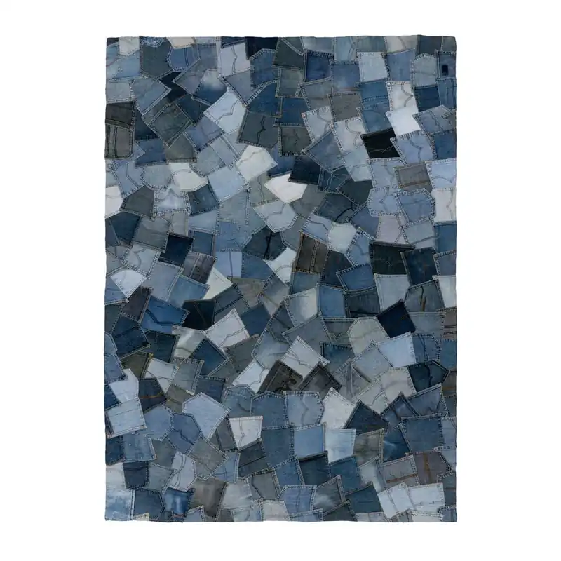 Teppich – Reine Baumwolle, Kurzflor Struktur, Blaue Optik, 230 cm - Urban Denim 490 | Kayoom Sofort Bestellen