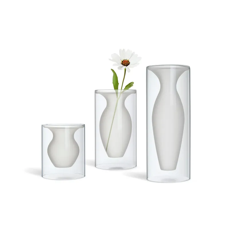 Garantierte Lieferung Vase mit schwebendem Glasdesign, matt-klar Kontrast und handgefertigter Verarbeitung – Esmeralda| Philippi