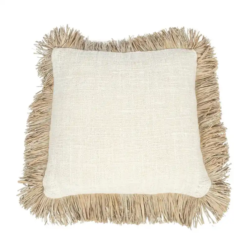 Kissenbezug – Raffia Fransen, Baumwoll Mischung, Boho Stil – Saint Tropez | Bazar Bizar Antwerp Sonderangebot