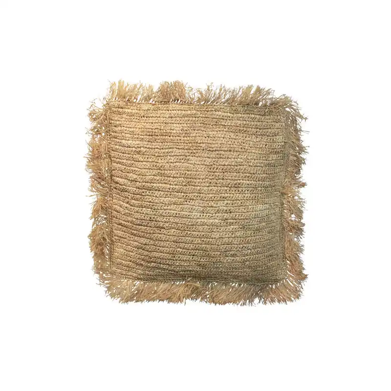 Versand Am Gleichen Tag Kissenbezug – Handgewebte Raffia, Natürliche Struktur, Boho-Design – Bazar Bizar Antwerp