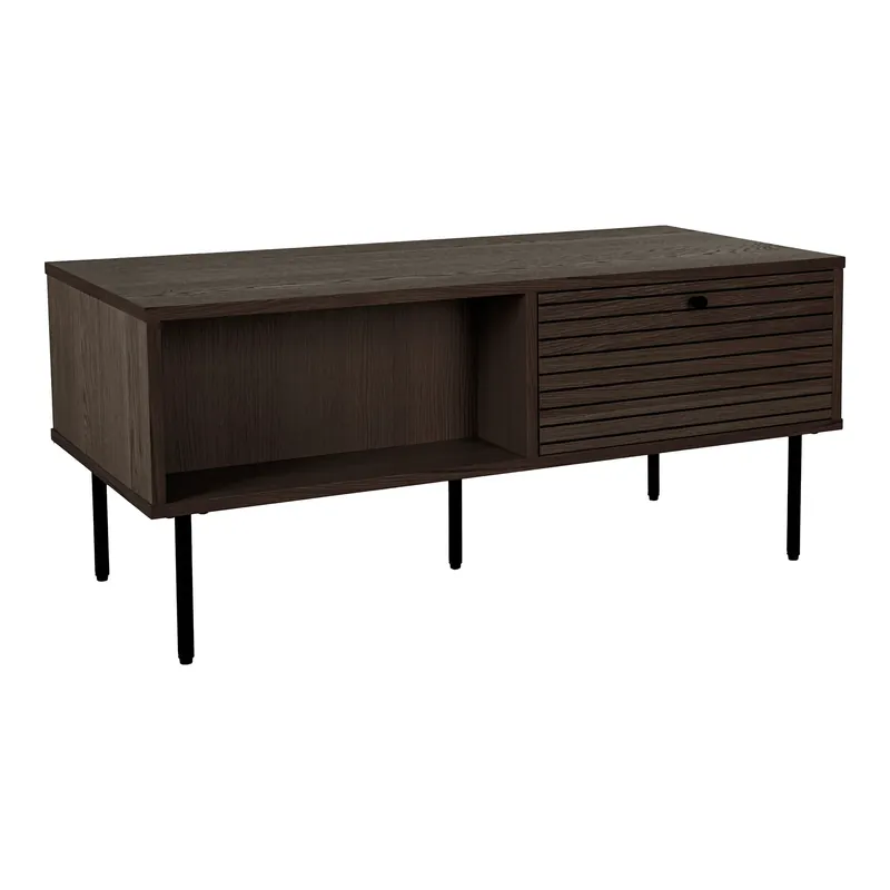 Couchtisch – Eichenfurnier, Rauchholz-Optik, Metallbeine mit Schubladen – Kyoto | House Nordic Sofort Bestellen