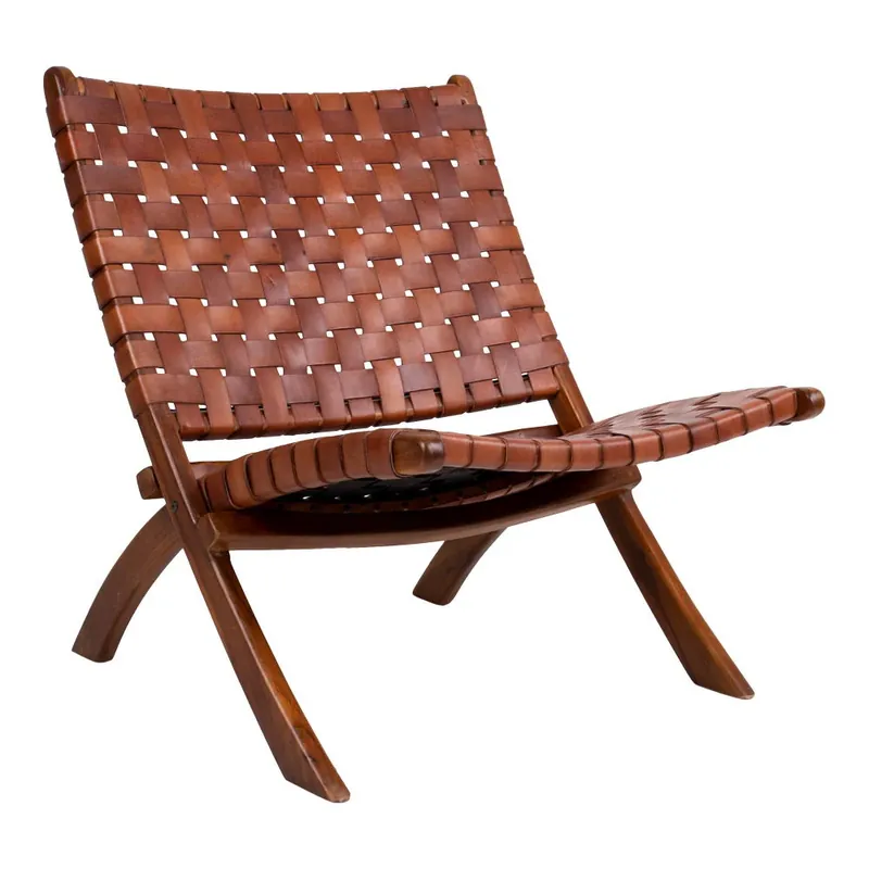Wochenendangebot Klappstuhl – Braunes Leder, Teakholz Gestell, Skandinavisch Design – Perugia | House Nordic