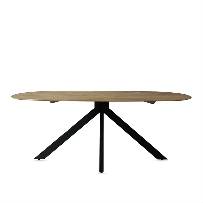 Aktuell Esstisch – Natürliches Mangoholz, Schwarzes Stahlgestell, Ovale Tischplatte, 160 cm - Runa | Benoa