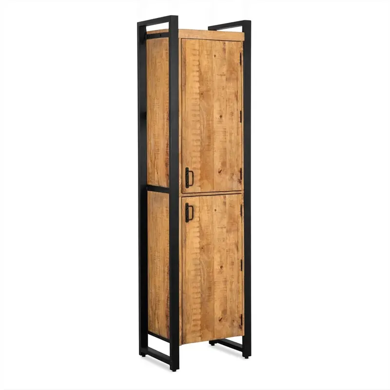 Neue Ware Aufbewahrungsschrank – Mangoholz Oberfläche, Schwarzes Stahlgestell, Natürliche Oberfläche, 50 cm - Britt | Benoa