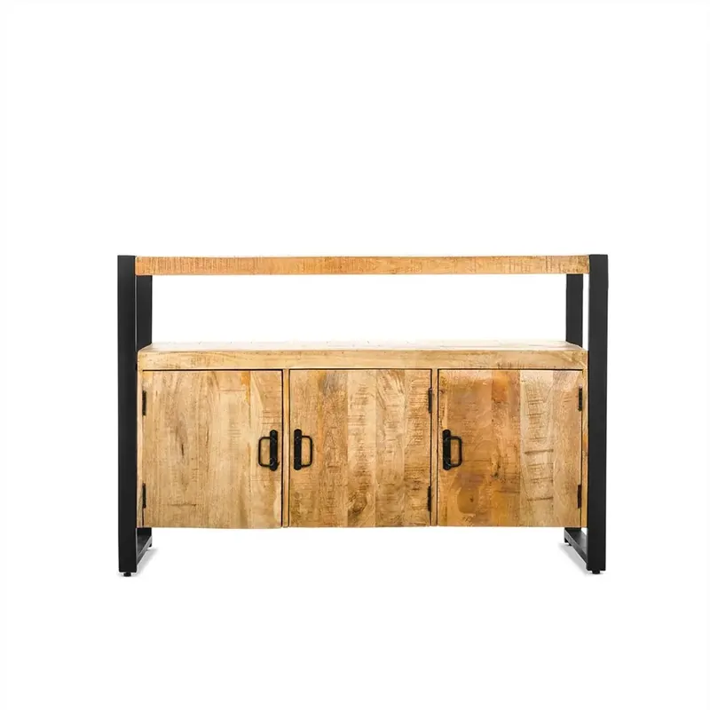 Sideboard – Mangoholz Oberfläche, Industrielles Metallgestell, 3 Türen – Britt | Benoa Aktuell