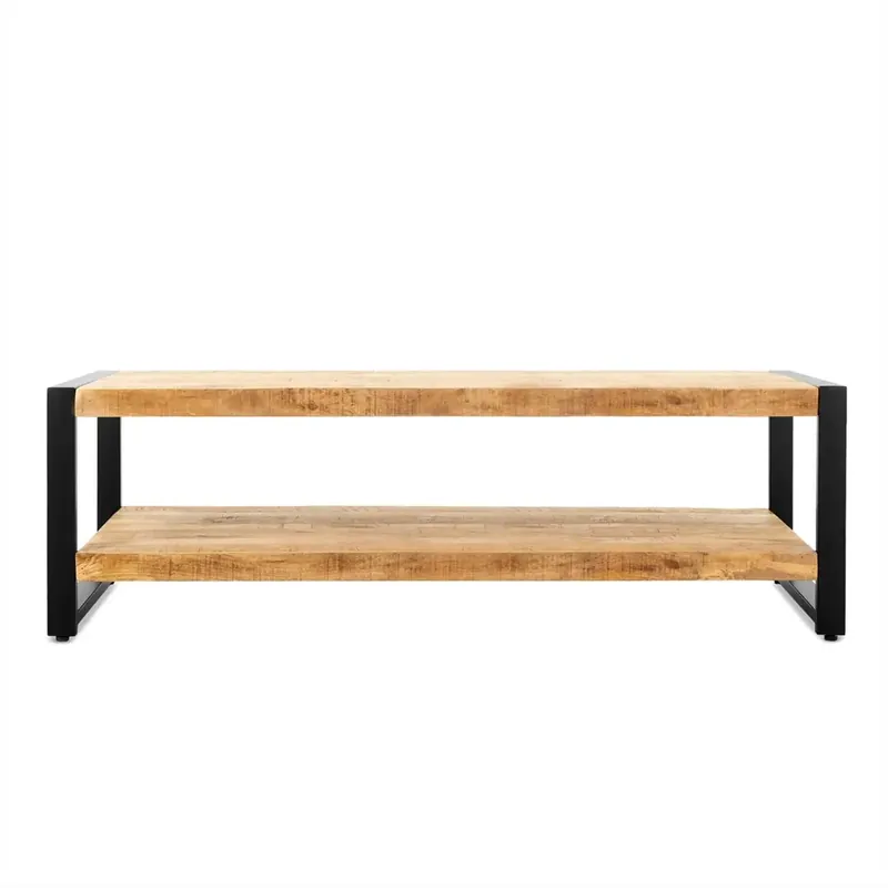 Top-Angebot Couchtisch – Natürliches Mangoholz, Schwarzer Stahl, Untere Ablage, 140 cm - Britt | Benoa