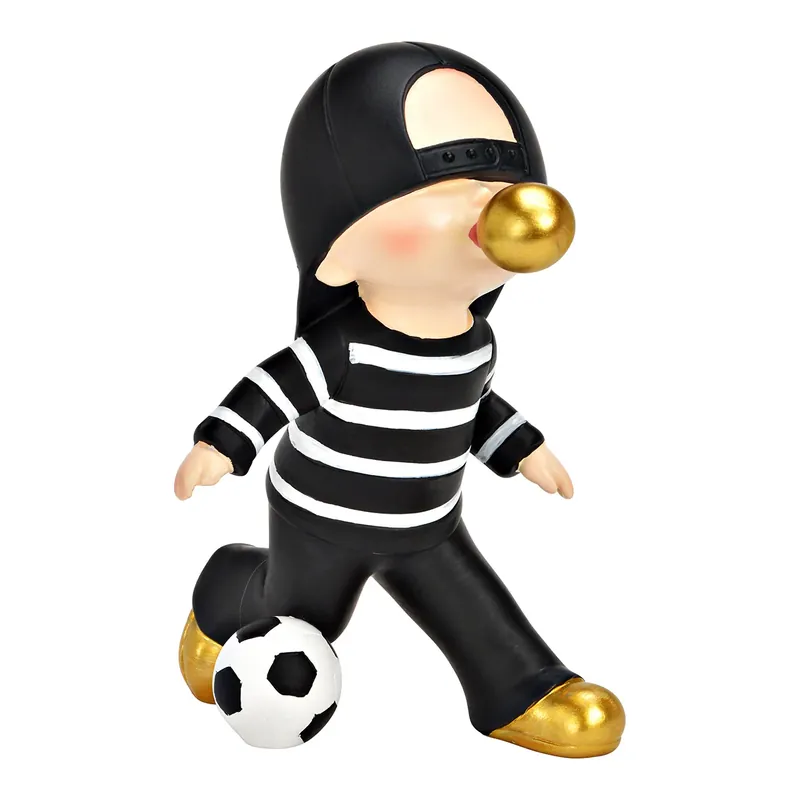 Dekofigur Junge mit Kaugummiblase & Fußball aus Poly in Schwarz mit Skulptur | Wurm Beliebt