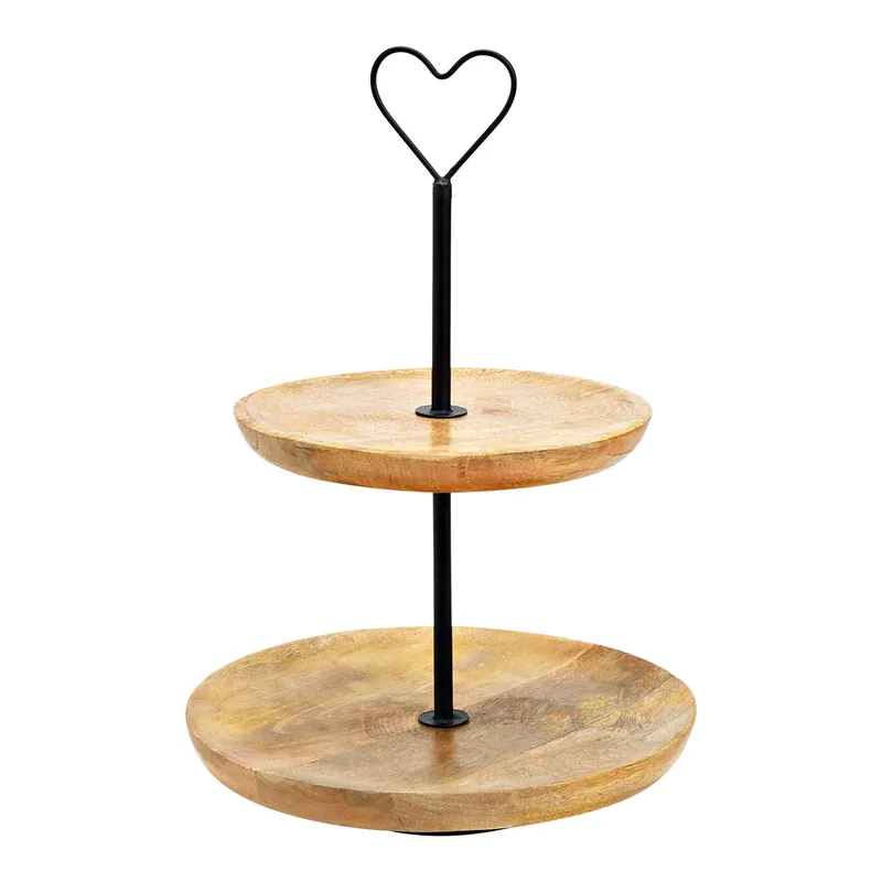 Neue Kollektion Etagere 2er aus Mangoholz & Metall mit Naturfinish stabilem Tragegriff & rustikalem Stil | Wurm