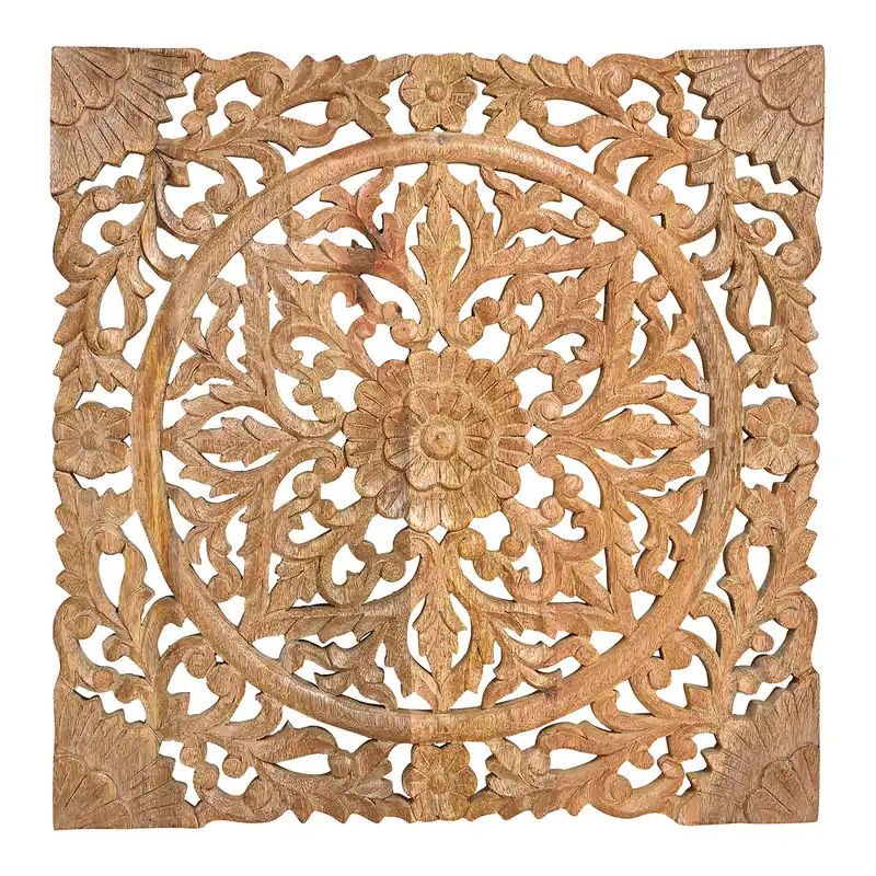 Preisknaller Wandbild mit Blumendekor aus Mangoholz, braunem Finish & dekorativer Struktur- Blumen | Wurm