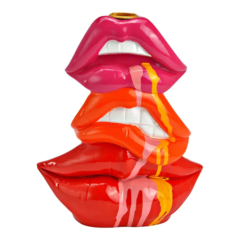 Sale Kerzenständer aus pink-rotem Poly Lippen-Design & modernem Dekor | Wurm