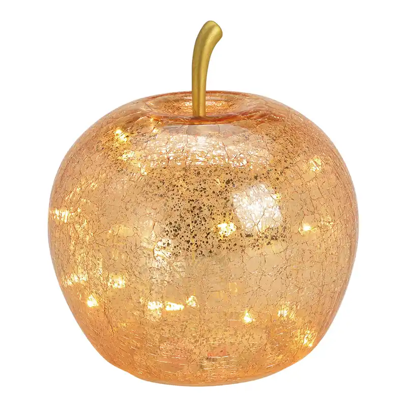 Dekoobjekt Apfel mit 20 LEDs goldfarbenem Glas Timer-Funktion & stimmungsvollem Licht | Wurm Jetzt Bestellen