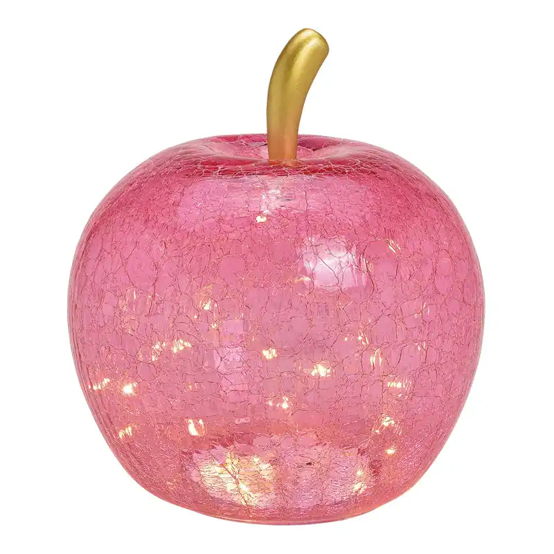 Top-Seller Dekoobjekt Apfel mit 40 LEDs pinkem Glas Timer-Funktion & stimmungsvollem Licht | Wurm