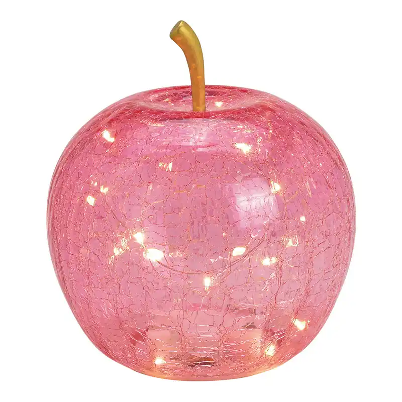 Dekoobjekt Apfel mit 20 LEDs pinkem Glas Timer-Funktion & stimmungsvollem Licht | Wurm Begrenztes Angebot