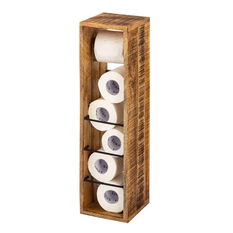 Neue Kollektion Toilettenpapierhalter aus massivem Mangoholz, frei stehend und stabil, quadratisches minimalistisches Design | MVG Voglrieder