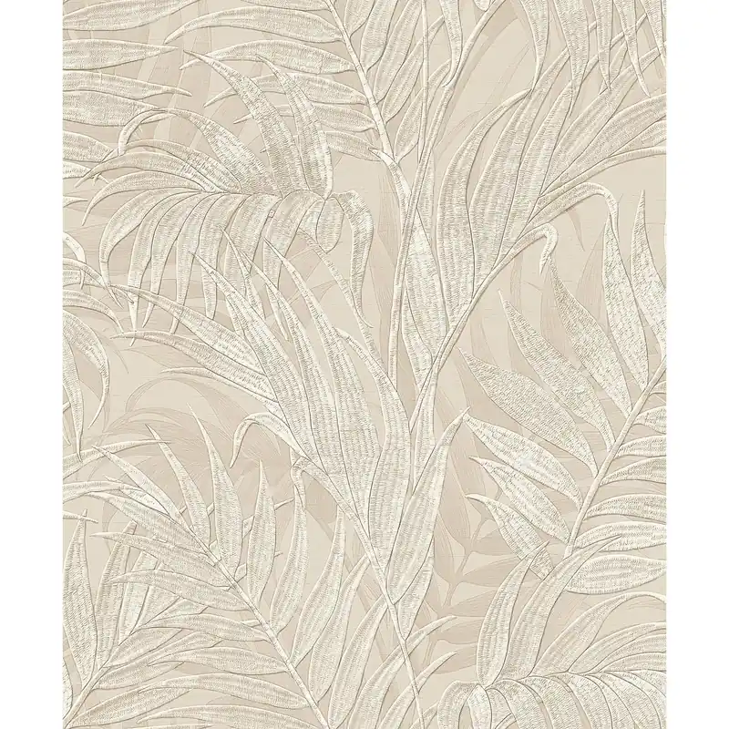 Vliestapete mit tropischem Palmenblatt-Design, eleganter Beige-Farbgebung und versetztem Rapport – Grace | Dutch Wallcoverings Sonderangebot
