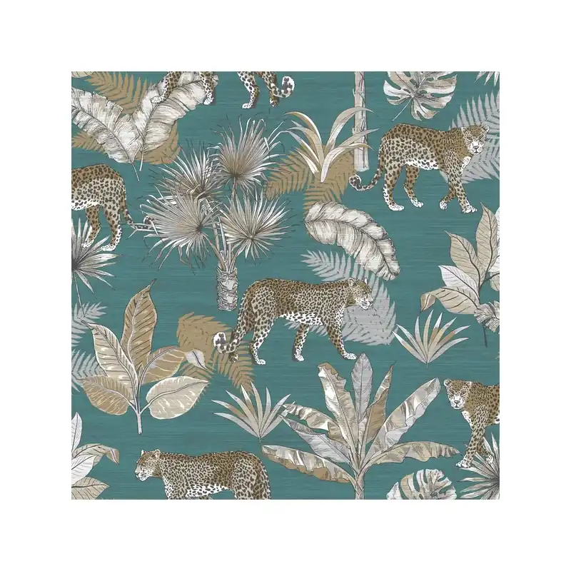 Meistverkauft Vliestapete Leoparden- und Blätterdesign, Blau/Beige, Einfach anzubringen – Jungle Fever | Dutch Wallcoverings