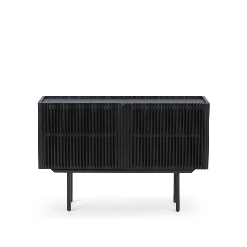 Knallerangebot Sideboard - Eichenlamellen Schwarzeiche Metallfüße – Louvre | Njordec