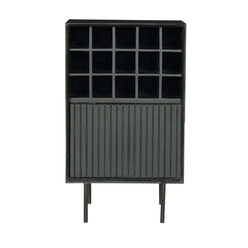 Top-Seller Weinschrank - Schwarzes Mangoholz, Vertikale Lamellenfront, Flaschenfächer, 55 cm – Madison | Starfurn