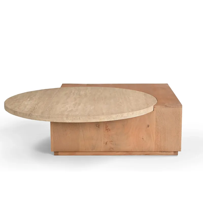Versand Am Gleichen Tag Couchtisch – Mangoholz Basis, Travertin Platte, Runde Form – Numa | Starfurn