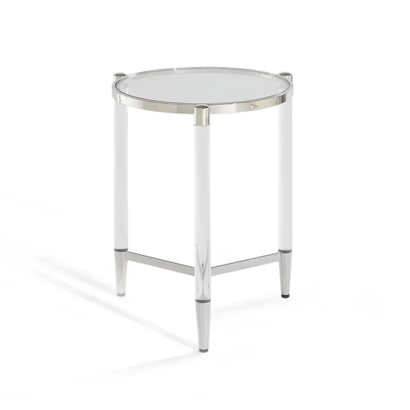 Beistelltisch aus gehärtetem Glas – Polierter Edelstahlrahmen, Acrylbeine rund, Sabot-Füße – Marilyn | Modus Furniture International Preisknaller