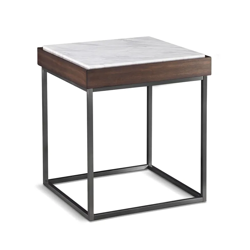 Beistelltisch - Natur Jazz-Marmorplatte, Walnussfurnier, Gebürstete Edelstahlbasis – Ennis | Modus Furniture International Direktkauf