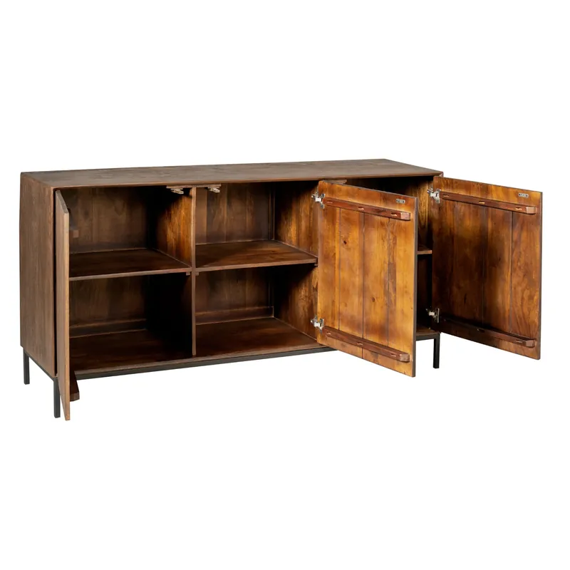 Günstig Sideboard - Braunes Mangoholz, Vertikale Lamellenfront, Schwarzes Metallgestell, 165 cm – Madison | Starfurn
