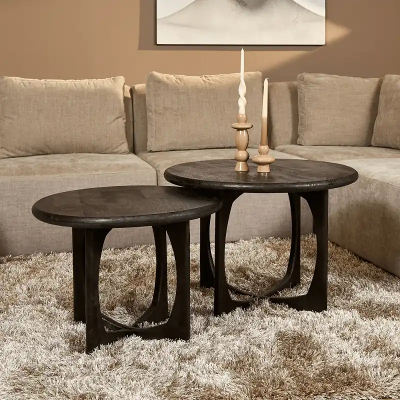 Markenprodukt Couchtisch – Mango Holz, Schwarz Finish, Rundform, 70cm – Milou | Starfurn