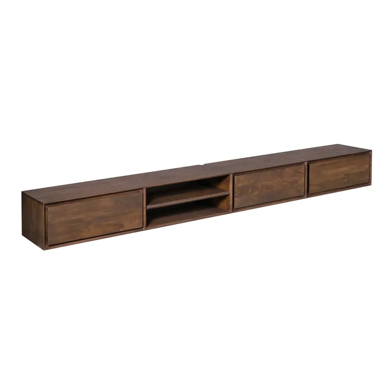 Knallerangebot TV-Möbel - Mangoholz Braun, Grifflose Schubladen, Schwebendes Design, 240 cm – Ambiance | Starfurn
