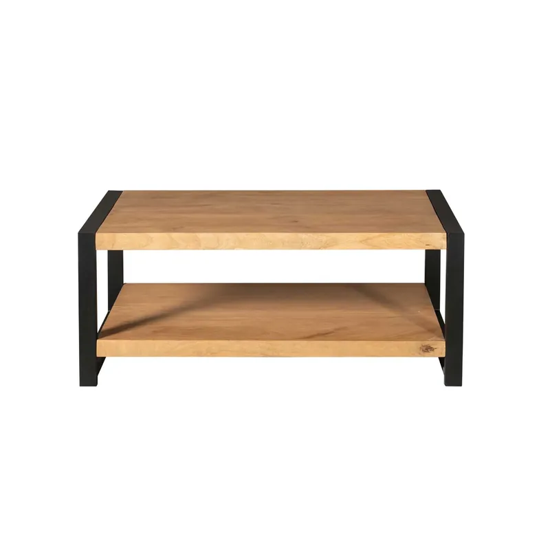 Couchtisch - Mangoholz Natur, Schwarze Beine, Untere Ablage, 110 cm – Boaz | Starfurn Garantierte Lieferung