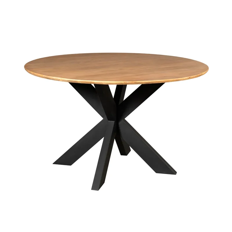 Kracherpreis Esszimmertisch - Runde Form, Naturfarbenes Mangoholz, Schwarzes Metallgestell, 110 cm – Madison | Starfurn