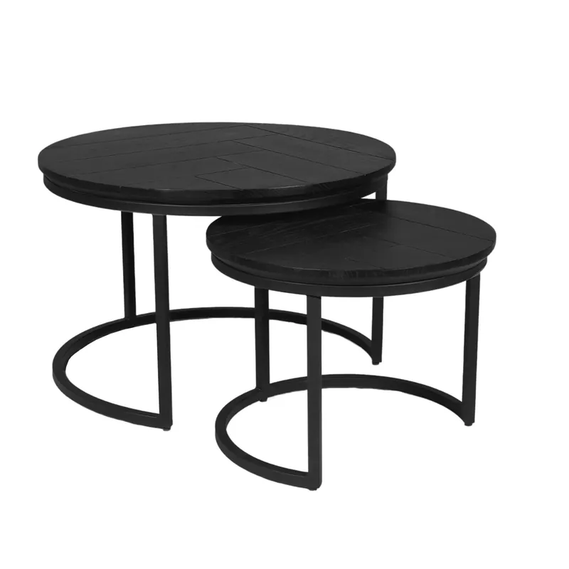 Couchtisch - Schwarze Eiche, Runde Form, Metallgestell, 2er-Set, 70 cm – Otik | Starfurn Markenware