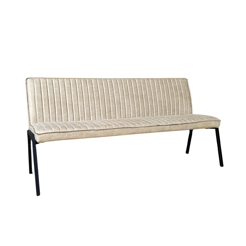Preisreduziert Esszimmerbank – Kunstleder Beige, Schwarzes Metallgestell, Kontrastnaht, 185 cm – Tivoli | Starfurn