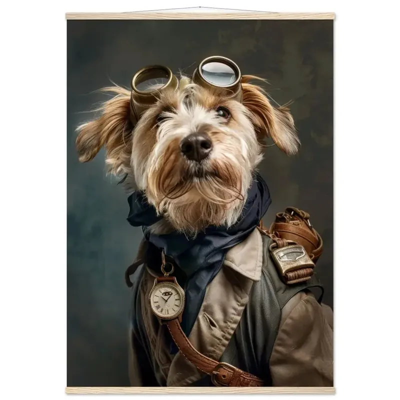 Schoolposter - Norfolk Terrier, Steampunk-Outfit, Magnet-Holzleisten | St Tropez Art Direkt Vom Hersteller