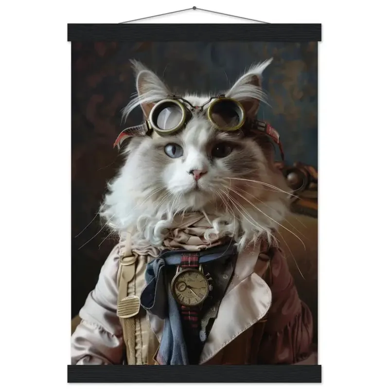Schulposter - LaPerm-Katze-Motiv, mattes FSC-zertifiziertes Papier, Magnet-Holzleisten aus Kiefernholz, magnetische Holzdübel oben & unten | St Tropez Art Nur Für Kurze Zeit
