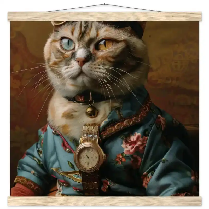 Schulposter - Korat-Katze-Motiv, mattes FSC-zertifiziertes Papier, Magnet-Holzleisten aus Kiefernholz, magnetische Holzdübel oben & unten | St Tropez Art Jetzt Kaufen
