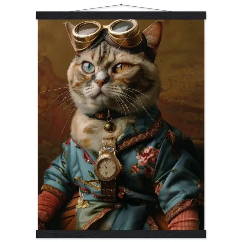 Heißes Angebot Schulposter - Korat-Katze-Motiv, mattes FSC-zertifiziertes Papier, Magnet-Holzleisten aus Kiefernholz, magnetische Holzdübel oben & unten | St Tropez Art