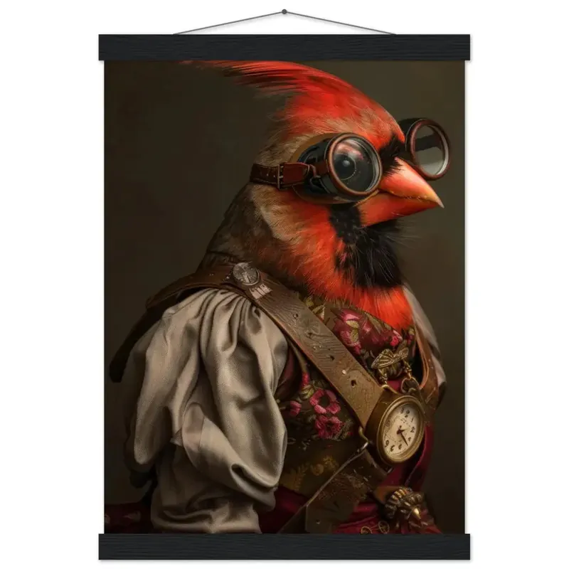 Schulposter - Kardinalvogel-Motiv, mattes FSC-zertifiziertes Papier, Magnet-Holzleisten aus Kiefernholz, magnetische Holzdübel oben & unten | St Tropez Art Sonderaktion